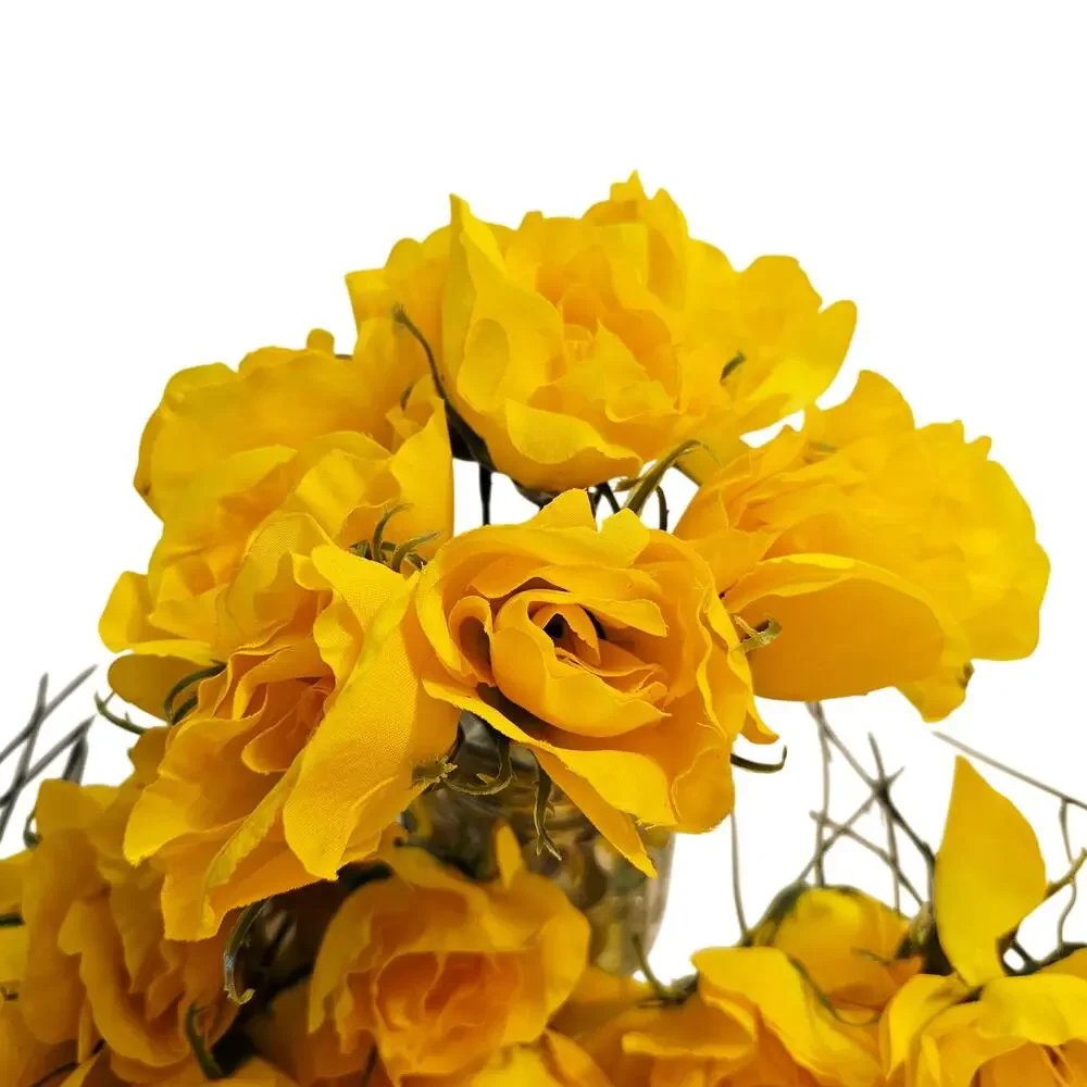 Yellow Artificial Silk Rose Buds Wired Stems Wedding Craft 2.5